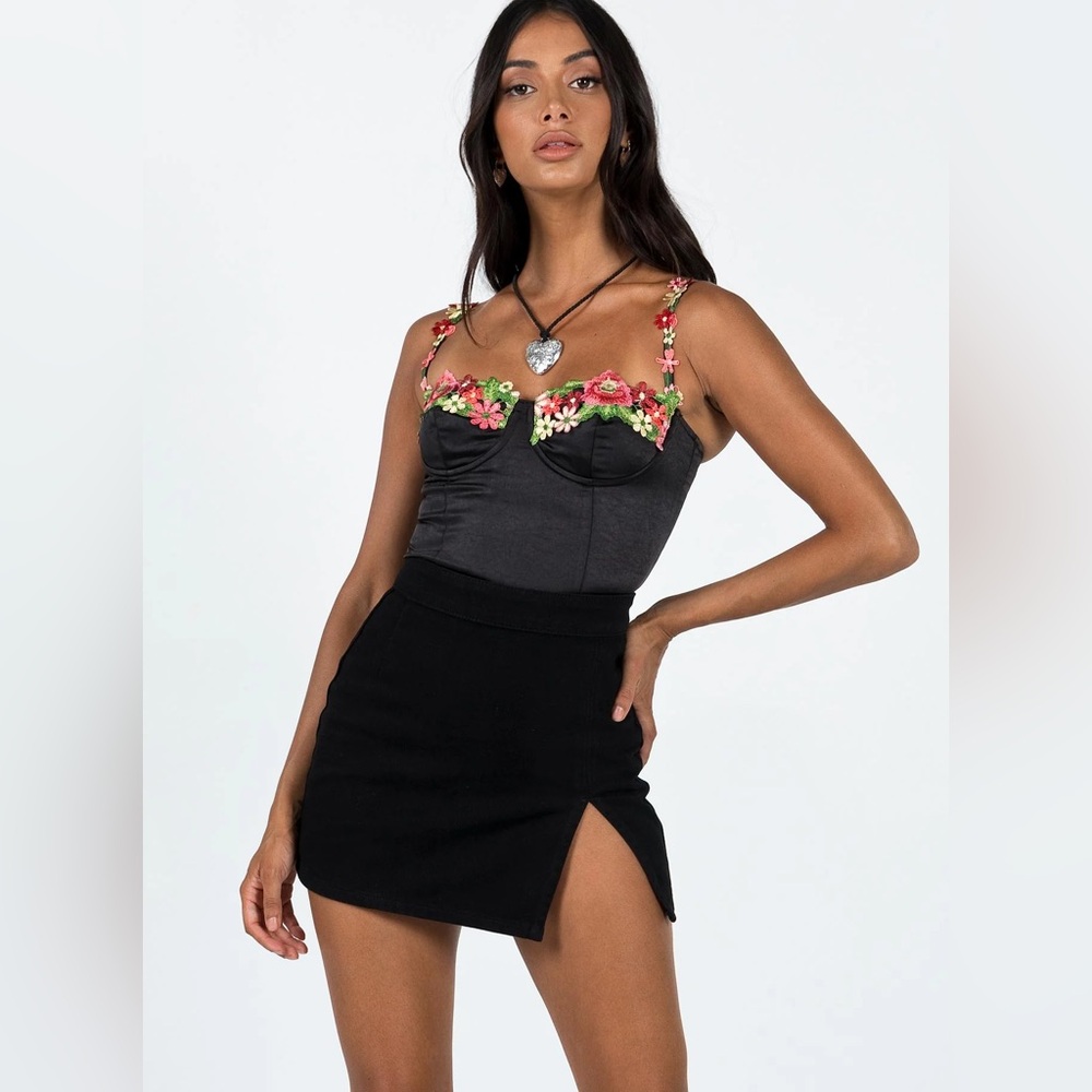 Lioness Black Mini Skirt with Front Slit